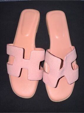 Parisian Pink Suede Cutout Slide Sandals